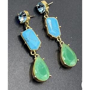 Kate‎ Spade Turquoise Blues Green Linear Fiesta Crystal Dangle Drop Earring